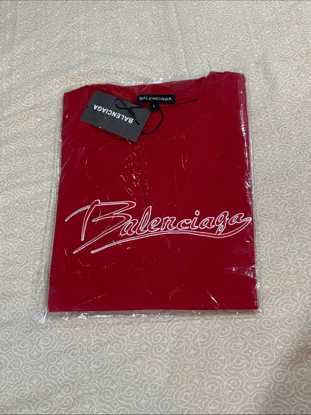 Balenciaga Red Script Logo Short Sleeve Tee
